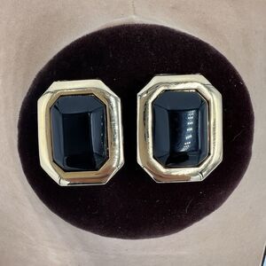 Vintage Ginnie Johansen Clip On Earrings 80s Gold Tone Black Geometric